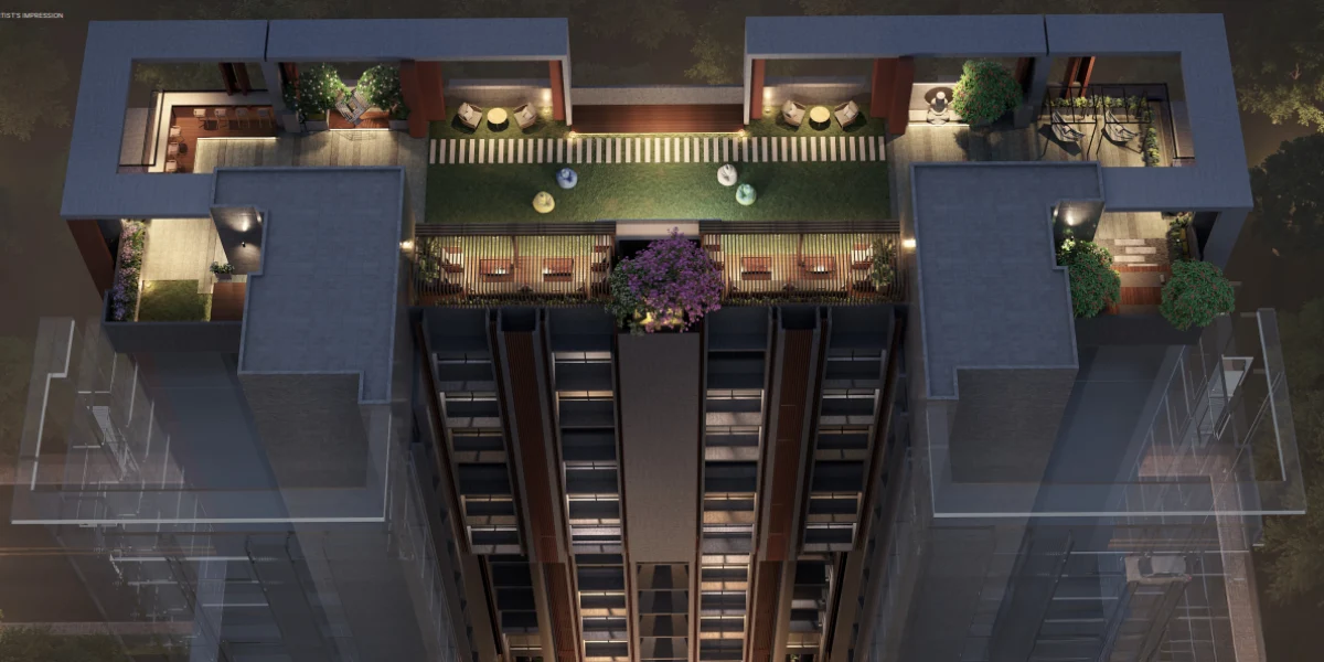 Modern Rooftop Garden Night Rendering